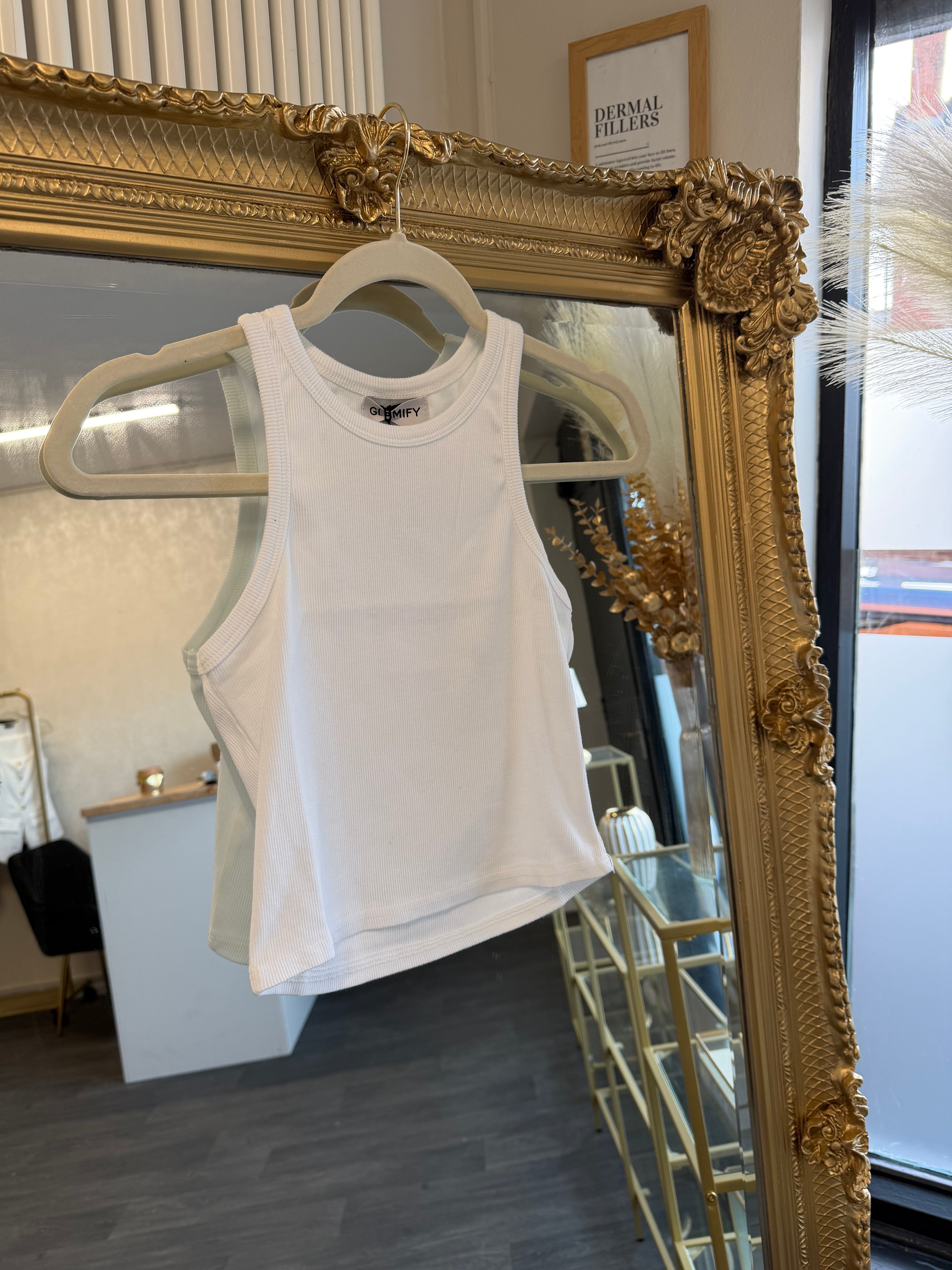 GEORGIA WHITE RIBBED VEST TOP