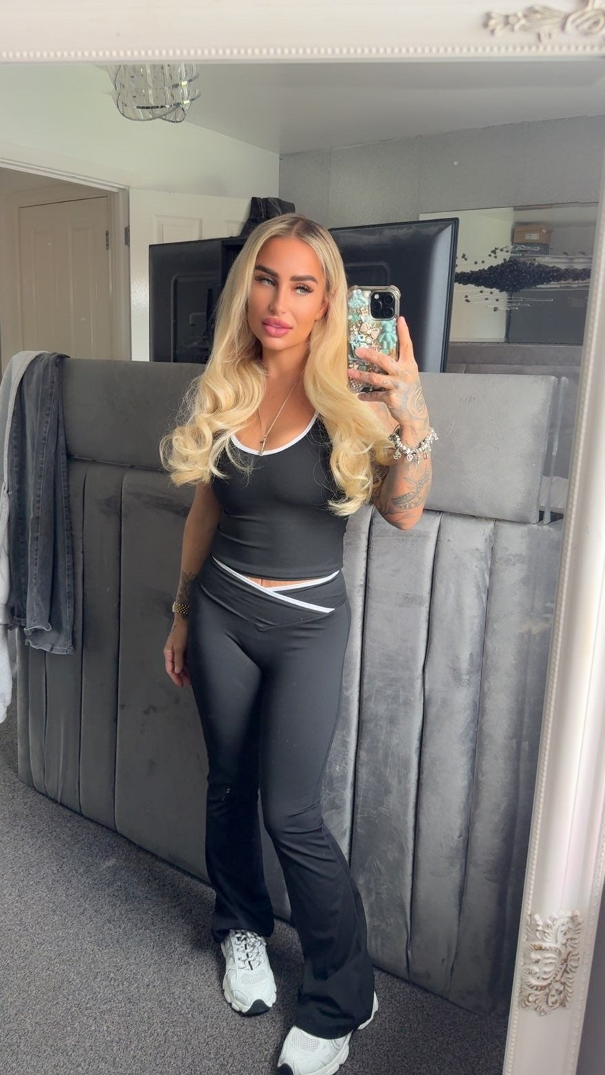 Black Flare Yoga Pants And Top Co Ord Lounge Set